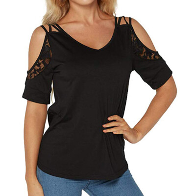 

Nomeni Womens Sexy Off-Shoulder Top Lace Short Sleeve Top Casual Summer T-Shirt