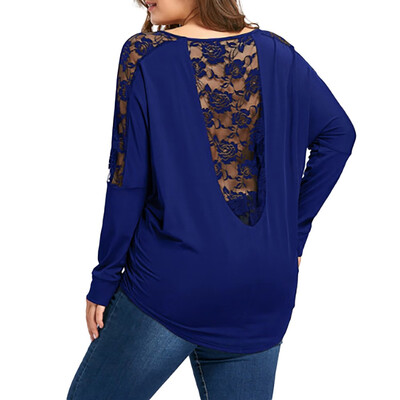 

Nomeni Women Casual Autumn Loose Long Sleeve Lace Patchwork Plus Size Tops Blouse