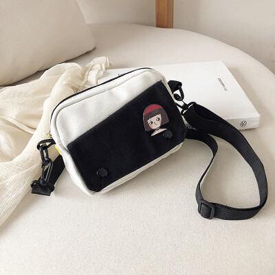 

2019 new cartoon cute canvas bag hit color square bag female fashion temperament Messenger bag chic wild shoulder bag