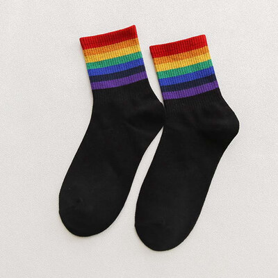 

Fashion Unisex Rainbow Striped Socks Sport Socks Ankle High Socks Casual Hosiery Cotton Socks Skateboard Socks Breathable Socks