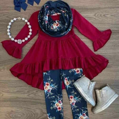 

AU Toddler Baby Girls Bell Sleeve Ruffle Tops Floral Pants Outfits 2-7 Years