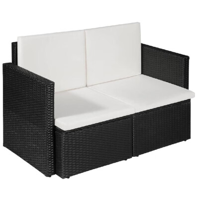 

2 Seater Garden Sofa with Cushions Black Poly Rattan