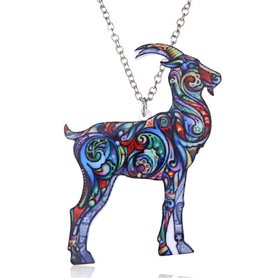 

Handmade Jewelry Colorful Double Side Acrylic Printing Flower Cat Dog Dragon Pendant Necklace For Women Costume Sweater Chain