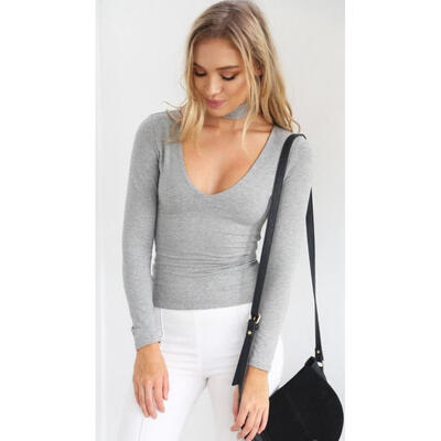 

Fashion Womens Long Sleeve Tight Tops Slim Casual Shirt Tee Tops Blouse - XL