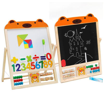 

2 IN 1 KIDS WOODEN BLACKBOARD EASEL STAND LEARNING BOARD EXTRAS