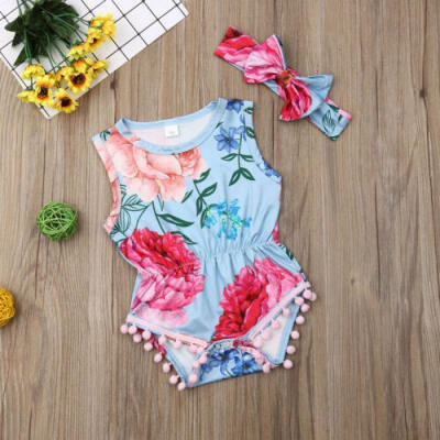 

Newborn Baby Girls Kids Floral Clothes Romper Bodysuit Headband Outfits Set