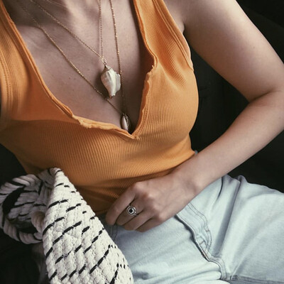 

Punk Women Necklaces Natural Big Conch Shell Pendant Multilayer Gold Long Necklace Set Beach Party Jewelry Accessories