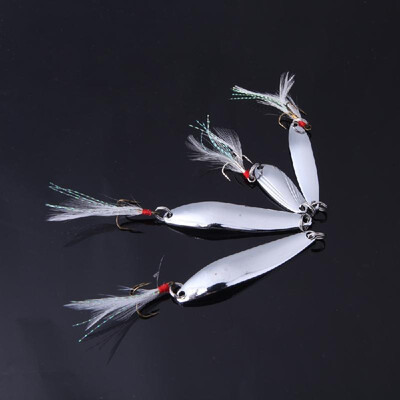 

Lixada 4Pcs 571013g Fishing Spoon Lure Sequin Paillette Metal Hard Bait with Feather Hook Tackle Silver