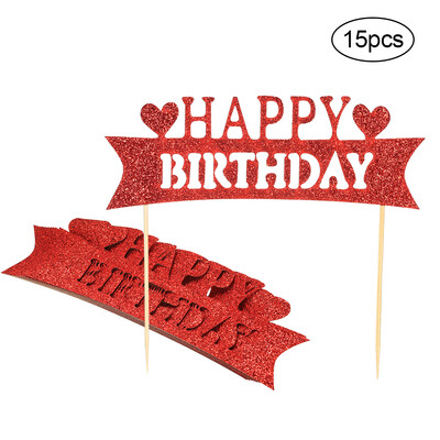 

15pcs Glitter Paper Happy Birthday Cake Topper Birthday Party Celebration Cupcake Dessert Decoration Supplies--Gold