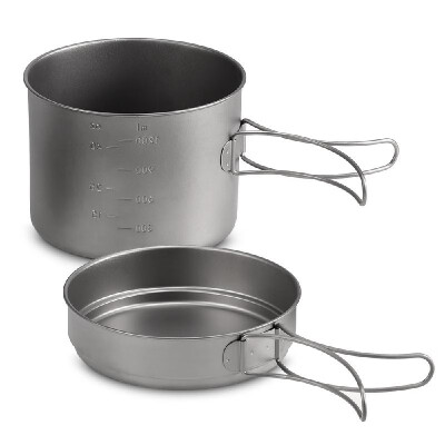 

1100ML 1600ML Titanium Pot Pan Set Super Lightweight Camping Cookware Set Portable Cooking Tool with Folding Handle