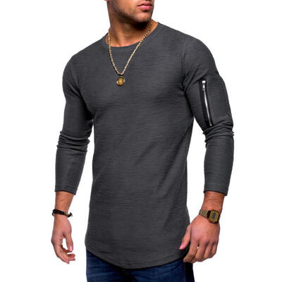 

2018 New Mens Solid O-Neck T-Shirts Long-sleeved T-shirt Men Tops Tees