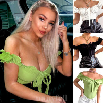

USA Women Short Sleeve Stretch Off Shoulder Bodysuit Leotard Top Blouse Lingerie