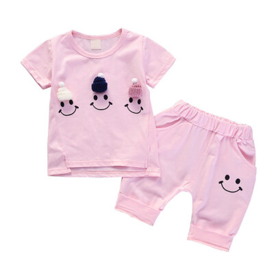 

Baby Girls Boys Clothing Sets Smile Face Summer Girls Clothes Short Sleeve T-shirtShort Kids Clothing Sets For 6M-4 Years