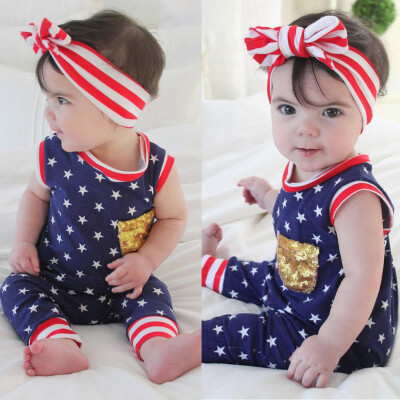 

Infant Baby Boys&Girls 4th of July Stars Striped Patriotic Romper Jumpsuit