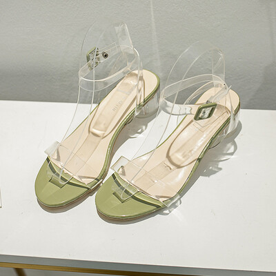 

In summer fairies wearing skirts are all-match with fashionable thick-heeled transparent sandals&women ins