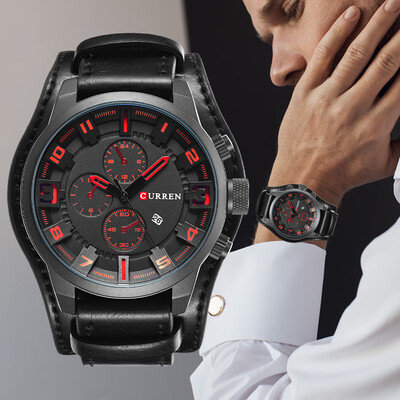 

Gobestart Luxury Date Sports Military Clock Leather Strap Quartz Business Mens Watch