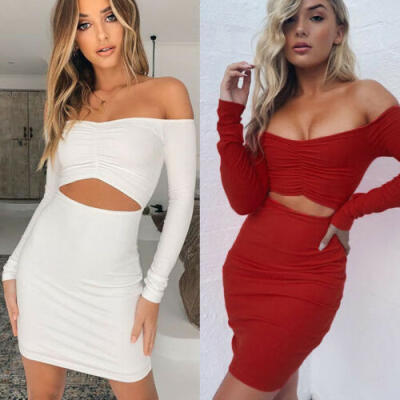 

Women Bandage Bodycon Long Sleeve Evening Party Cocktail Mini Dress Off Shoulder