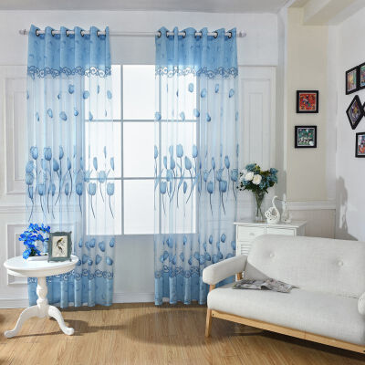 

Curtains For Door Room Balcony Tulip Flower Sheers Panel Drapes Scarf Valance