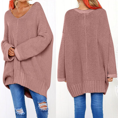 

〖Follure〗Fashion Women Casual Solid Long Sleeve Jumper V-Neck Lazy Loose Sweater Blouse