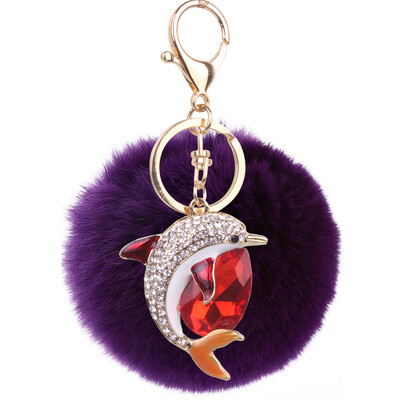

Rex rabbit hair ball pendant alloy diamond dolphin lady bag car keychain creative