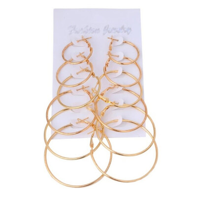 

6PcsSet Fashion Unisex Metal Geometric Hoop Earrings Jewelry Accessories Gifts