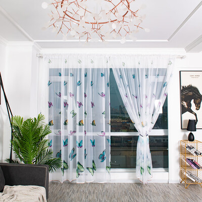 

Gobestart Leaves Curtain Tulle Window Treatment Voile Drape Valance 2 Panel Fabric