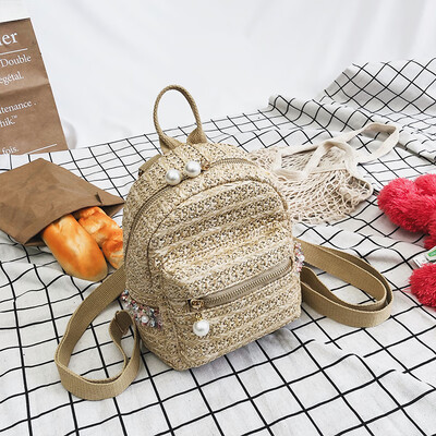 

Summer woven bag female 2019 new fresh bag shoulder female small bag Korean version of the wild fashion straw backpack