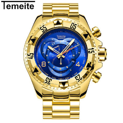 

Temeite Men Fashion Sports Watches Luxury Big Dial Quartz Watch Alloy Band Calendar Luminous Wristwatches