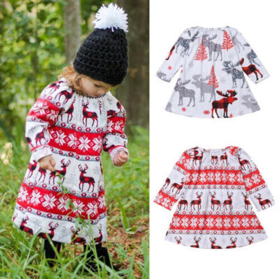 

Princess Toddler Girls Clothing Baby Party Wedding Christmas Deer Print Dresses