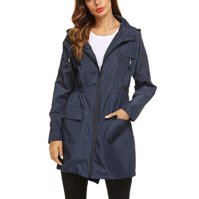 

Toponeto Women Plus Size Fashion Solid Button Zippers Long Coat Shawl Windbreaker