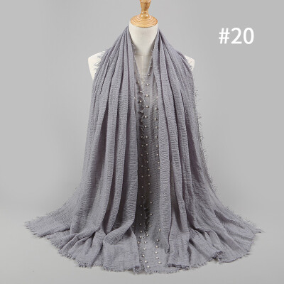 

Solid color high quality hairy cotton yarn pearl accessories headscarf cotton&crease monochrome womens scarf hot sale