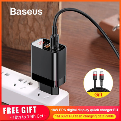 

Baseus PPS Digital Display 18W quick Charger for iPhoneHUaweiSamsung portable wall charger for travel