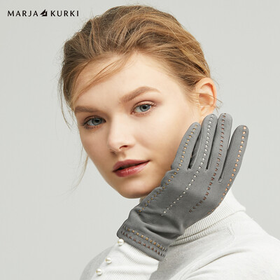 

MARJA KURKI sheepskin gloves goatskin stitching warm windproof solid color leather gloves female gift box shuttle 5CC41L392 gray L
