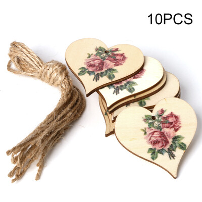

10pcs Wooden Heart Hanging Plaque DIY Craft Rose Angel Wall Sign Rustic Wood Chips for Wedding Supplies Party Decoration
