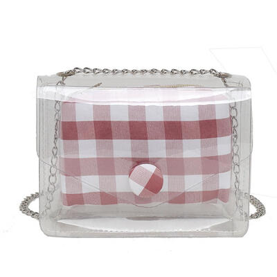 

PVC Transparent Women Mini Crossbody Bag Plaid Clear Shoulder Messenger Bag