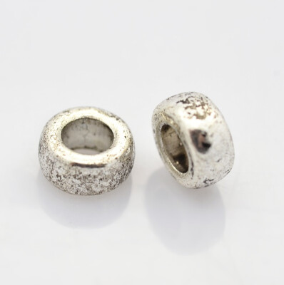 

Tibetan Silver Rondelle Large Hole European Beads Antique Silver Lead Free & Cadmium Free 7x35mm Hole 4mm