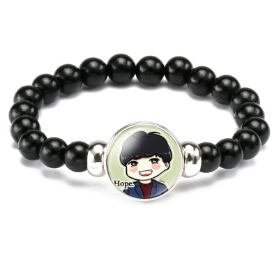 

Skisneostype- Kpop BTS Bracelet Bangtan Boys Black Handmade Leather Rope Bracelet Time Gem Cabochon Wristband