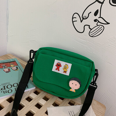 

2019 new cartoon cute Sesame Street wild shoulder Messenger bag female casual fashion solid color canvas small bag