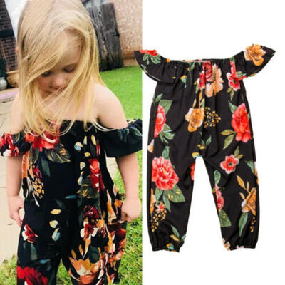 

Toddler Kids Baby Girls Off Shoulder Flower Romper Bodysuit Jumpsuit Outfits Set