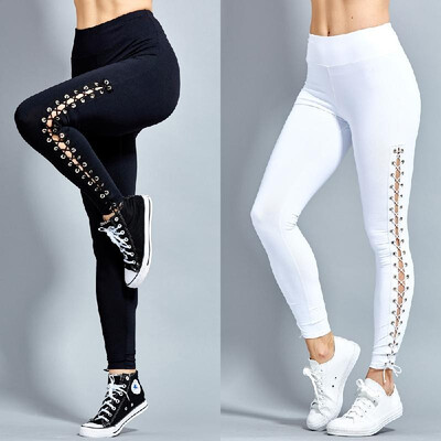 

2018 spring&summer AliExpress WISH hot sale explosion sexy slim eyelet straps sports pants ZC2496 black