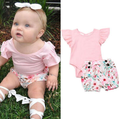 

US Newborn Kids Baby Girl Floral Clothes Romper Bodysuit Short Pants Outfits Set