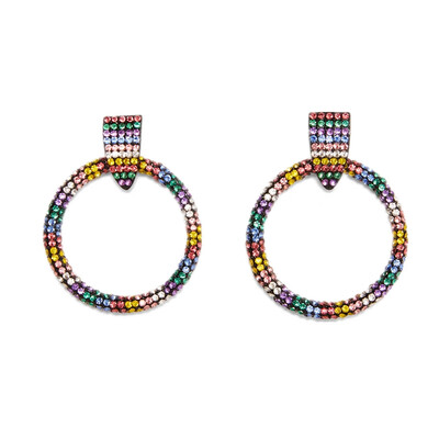 

2019 ZA Trendy multicoloured rhinestones earrings Good Quality Vintage Statement Crystal Earrings For Women BOHO Ethnic Jewelry