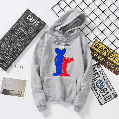 

Couple Embroidered Print Hooded Couple Sweatshirt O-Neck Standard Thickness Print Loose Type Top