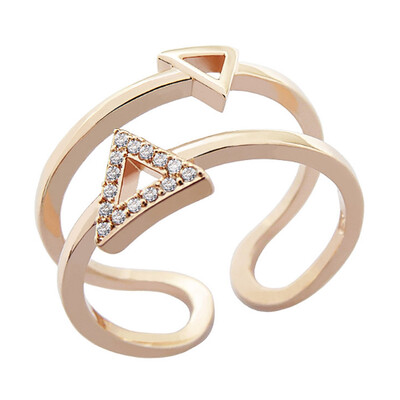

Hot Sell Double Triangle Cut AAA Zircon Ring Summer Style Rose Gold Color Open Rings For Women Anel Feminino Jewelry