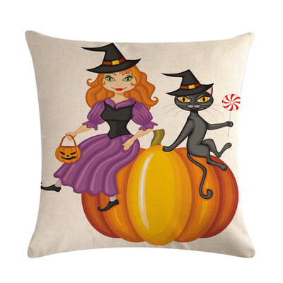 

18" Pumpkin Print Cotton Linen Cushion Cover Pillow Case Halloween Home Decor