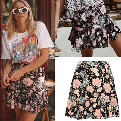 

UK STOCK Women High Waist Floral Printed Summer Holiday Beach Short Skirts Dress