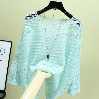

Starmoon Women Hollowing Out Leisure O-Neck Tops Knitting Half Sleeve T-Shirt Blouse