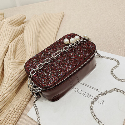 

Tailored Fashion Women Pearl Crossbody Bag Sequins Chain Leather Colorful Messenger Bag