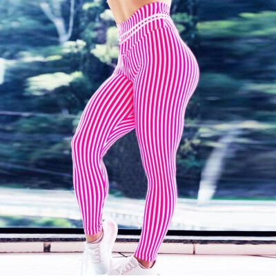 

Factory direct cross-border explosion models hot Wish Europe&America sexy pink white line fitness high waist bottoming yoga pa