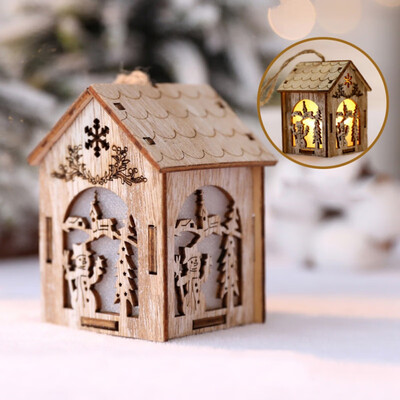 

Christmas LED Cute Luminous Small Wooden House Decoration For Home Hanging Decoration